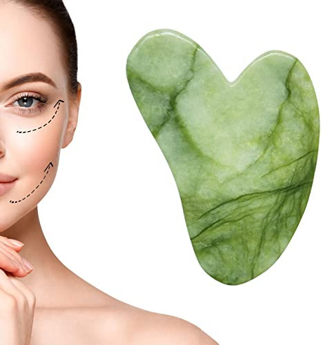 gua sha, tablero de raspado de jade natural, raspado facial en forma de corazón, herramienta de raspado para el cuidado de la piel facial, adecuado para la relajación facial, levantamiento de la piel