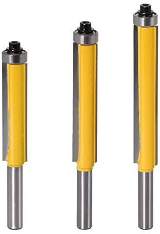 Bestgle 3Pcs 8mm Shank Extra Long Straight Router Bit Set Panel Top End Bearing Flush Trim Bit Woodworking Template Cutter Tool