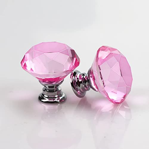 QINGHEC 6 Pcs Pale Pink Crystal Drawer Knobs, Diamond Door Knobs, Glass Cupboard Handles, Pink Wardrobe Knobs with Screw, Girls Bedroom Drawer Knobs for Furniture Chest Dresser Wardrobe Cupboard