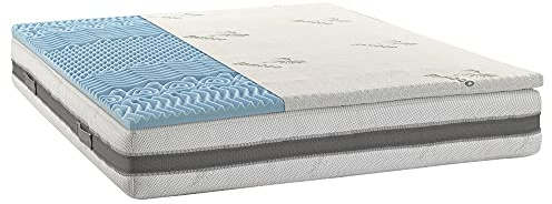 GLHOME Topper in Memory Foam ad Alta Densità Made in Italy - Alto 5 cm con 7 Zone di Relax - Inclusa Federa di Rivestimento in Bamboo Completamente Sfoderabile (160x190x5)