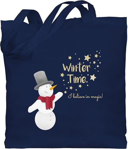 Geschenk mit Namen personalisiert by Shirtracer - Baumwolltasche - Weihnachten - Schneemann mit Wunschtext Text I Winter Time