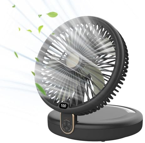 MEISEISHOP Ventilateur de Table, 120° D'oscillation Automatique, Eclairage LED, Ventilateur à 6 Vitesses, Ventilateur Silencieux Pliable, Convient à la Maison, au Bureau, à la Chambre à Coucher (Noir)