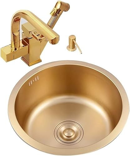CATANK Fregaderos de Cocina de Acero Inoxidable con empotrar, Redondo, con escurridor, Barra de Fregadero Redonda pequeña, Fregadero de 32/36/15.7 in, Juego de Fregadero doméstico (Color: