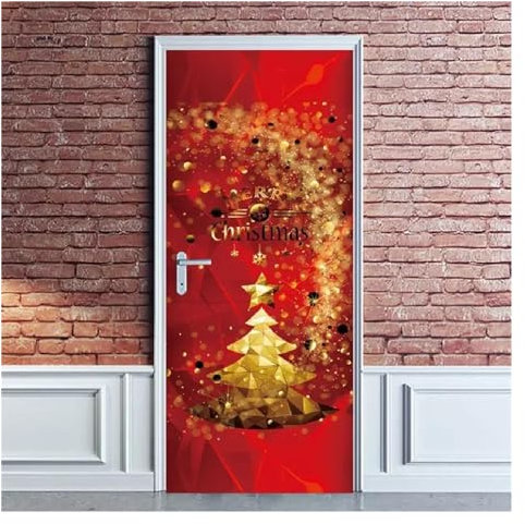 Türaufkleber Türtapete Türbilder Türposter Frohe Weihnachten Türaufkleber Baum Wandtattoo Weihnachten Frohe Feiertage Zuhause Schlafzimmer Dekor Festival Party Tapete Poster(D,90x200cm)