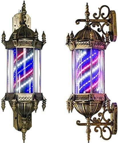 Luz de Poste de barbero, Paquete de 2 Luces LED para Poste de barbero, Estilo Retro al Aire Libre, Letrero Giratorio para peluquería, Tiras LED Rojas, Blancas y Azules, lámpara de Pared Impermeable,