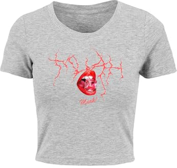 Miss Tee Dam-t-shirt, Muah Cropped t-shirt, magfri t-shirt för kvinnor, t-shirt med fronttryck, bomull, storlekar XS – 5XL, GRÅ, XXL