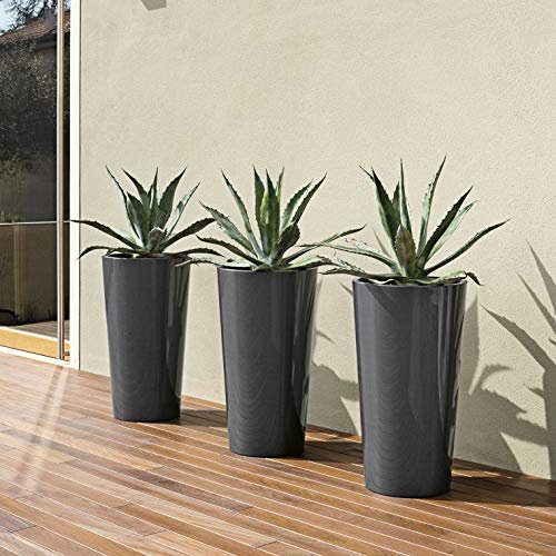 Euro3plast Blumentopf mit Wasserspeicher und Pflanzeinsatztopf 33 cm Ø x 61 cm hoch oder 40 cm Ø x 73 cm hoch 8 Farben zur Wahl Innen- und Außenbereich geeignet (Anthrazit, 40 cm Ø x 73 cm)