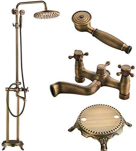 Ensemble De Robinets De Douche, Robinet De Baignoire Sur Pied, Mitigeur De Baignoire-douche Sur Pied Avec Douchette À Main, Système De Douche À Effet De Pluie De 8 Pouces, Chromé,Un