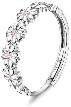 Milacolato Silber 925 Damen Gänseblümchen Ring - Pink Cubic Zirconia Verstellbar Zierlicher Bandring Statement Fingerring Daumenringe für Frauen Mädchen