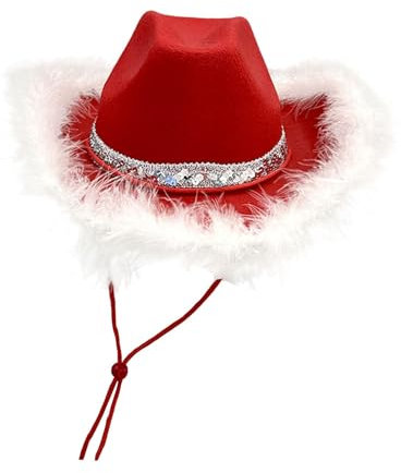 APLVFFZH Roter Cowgirlhut Dekohut für Karneval, Cosplay, Weihnachten, Gewöhnliche Feder