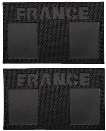 Franska flaggan Infraröd reflekterande patch emblem Taktisk lysande krok och ögla Pure Black Set
