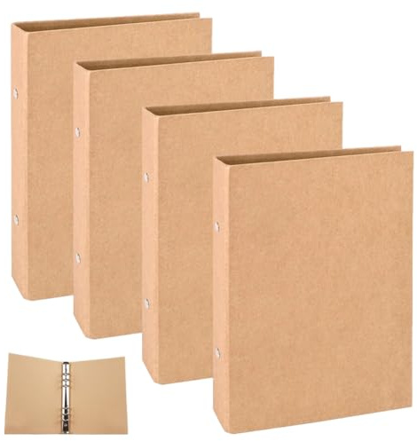 4 stycken ringpärmband A5, påfyllningsbara, påfyllningspapper, 6 ringar, ringpärm, A5, omslag, kraftpapper för 6 hål, påfyllningspapper, bindningspåsar