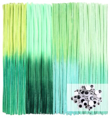 TOAOB 100 Pezzi Scovolini per Lavoretti Pipe Cleaner Bastoncini Decorativi e 100 Occhi Mobili Adesivi per Bambole Pupazzi Artigianato Scrapbooking Fai da Te Colore Sfumato Verde