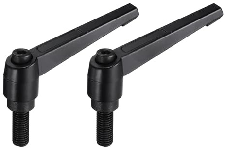 QUARKZMAN 2 Stück Klemmhebel Griff M12 x 32mm Außengewinde Bolzen Klemmschraube Druckknöpfe Kohlenstoffstahl, Verstellbarer Klemmhebelgriffe Handgriff für Werkzeugmaschinen, Schwarz