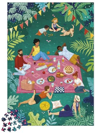 Janod Pussel 1 000 bitar vuxna tonåringar barn - picknick mellan vänner - utvecklar tålamod och exteriör - europeisk tillverkning, vegetabiliskt bläck och FSC-certifierat - ålder 8-J02496, J02496,