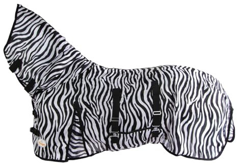 Marengos - reißfeste Zebra Fliegendecke mit Halsteil & Bauchlatz – robuste & atmungsaktive Ekzemerdecke – Schutz vor Insekten – Outdoor-Pferdedecke – 165cm