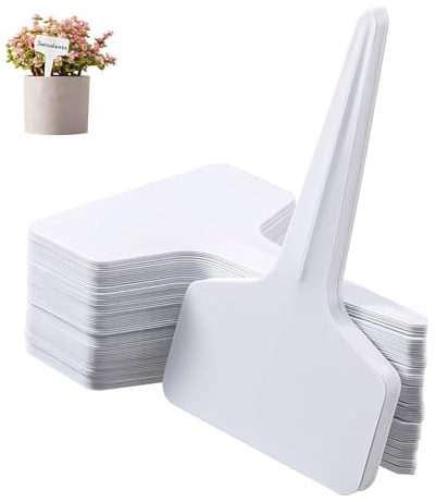 100 Pcs Plastic Plant Labels, Garden Markers, Plant Tag, 6x10cm T-Type Plant Markers, Reusable Plant Tag for Outdoor Plants, Seedlings, Herb Garden, Vegetables, Flowers, Waterproof, Resistant (White)