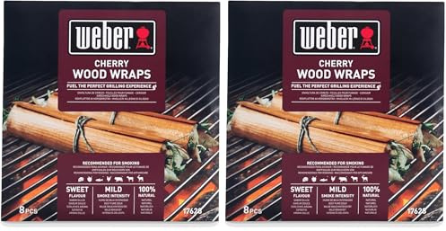 Weber Kirschholz Wood Wraps (8 Stück) - dünne, feine Wraps aus Kirschholz, zum Einwickeln von Grillgut, feine Raucharomen, 100% natürliches Holz (17628) (Packung mit 2)