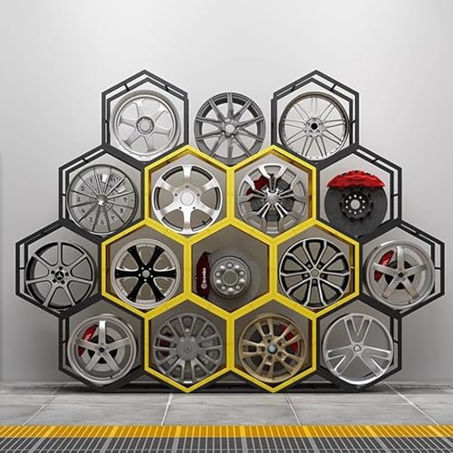 Däckställ Lagringsställ för Flera Däck Fälg Utrymmesbesparande, Hjulnavsfälgar Displayställ för Butiker, Anpassad Färg Bil Fordon Däck Hyllor Stapling(15 Hexagon+3 Base)