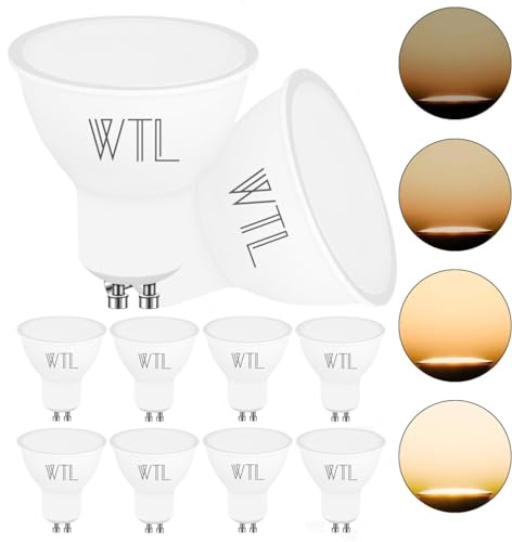 WTL GU10 LED Bulbs Dimmable, 7w 600LM Warm White 3000K | Equivalent to 70w Halogen Bulbs, 120° Wide Beam Angle Energy Saving, Pack of 10