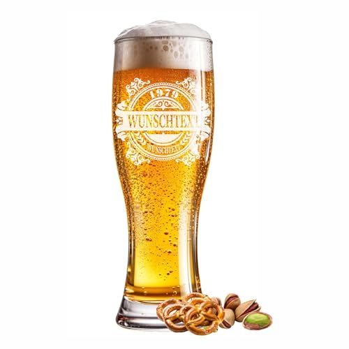Bierglas graviert Blumen 0,5l mit Wunschgravur Name Jahr oder Spruch - Individuell gestaltbares Weizenglas mit Gravur - Geschenk für Jubiläum, Geburtstag, Feier oder als Vereinsglas