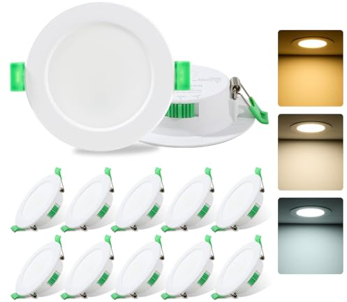 Fynokst Faretti LED Soffitto 230V, 7W Faretto LED Interno per 68mm - 78mm Diametro Foro, 3000K/4000K/6500K Regolabile, IP44 Faretti LED da Incasso per Cartongesso, Cucina, Bagno, Set di 12
