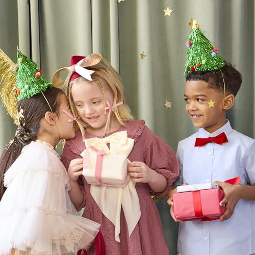 Meri Meri Christmas Party Hats, Pack of 6 Reusable Paper Party Hats | Tinsel Tree party hats for Christmas, Fun accessory for holiday celebrations & family gatherings