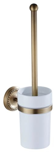 Juego de escobilla y Soporte para Inodoro de 14, 6 Pulgadas, de latón Antiguo, para Montar en la Pared, con Taza de cerámica, Elegantes artículos Esenciales para el baño, Cepillo Limpiador de inod