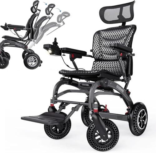 Easwe B10 Leichter elektrischer Rollstuhl, Zusammenklappbar & Ergonomischem, 25/50 km Reichweite, Bürstenloser 400W Tragbarer Motorisierter Rollstuhl für Audlts, All-Terrain, Flugzeugtauglich (2*12)