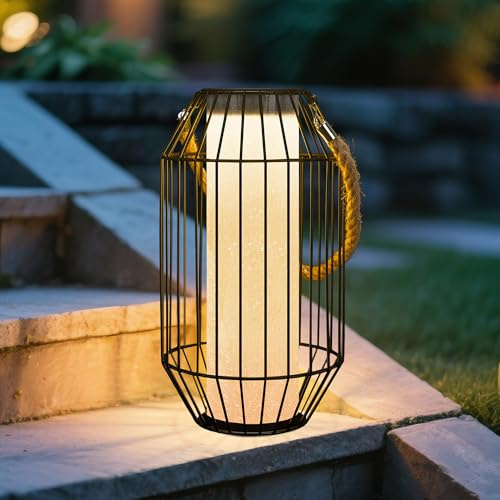 pearlstar Solarlaterne für Außen, Metall-Solarlampen für Außen Garten, Schwarz-Laternen für Draußen Hängend/Stehend Wasserdicht, Hängelampe für Terrasse Balkon und Tisch