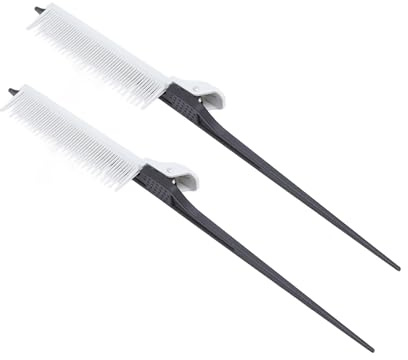 FILFEEL Pettini a Coda Multifunzionali 2 Pezzi per Acconciature, Sezionamenti e Cotonature - Clamp/Holder per Pettine per Scriminatura Leggeri e in Plastica