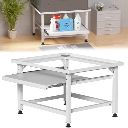 Vkechh Tvättmaskiner, underrede bärkraft 150 kg, justerbar höjd 41 cm, med utdragbar hylla 3 höjdjusterbar, antivibrationer, bas för torktumlare, kylskåp, tvättmaskiner, vit