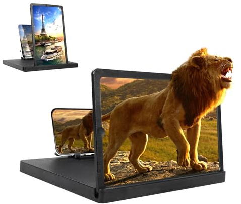 HUABDVCT Big Screen Phone Magnifier,HD Screen Expander,Foldable Phone Stand with Screen Amplifier,Compatible with All Smartphones,Portable 3D Magnifying Screen for Elderly (14in)