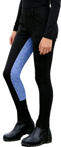 Freebily Ridbyxor för Flickor Barn Ridning Leggings Hög Midja Halkfria Träningsbyxor Sportbyxor Aktivkläder, Svart, 5-6 anni