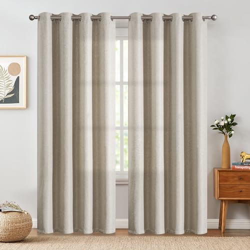 jinchan Linen Textured Curtains for Living Room Darkening Bedroom Curtain 84 Inch Long Beige Single Curtain Panel Thermal Insulated Light Blocking Window Treatments Grommet Privacy Drapes 1 Panel