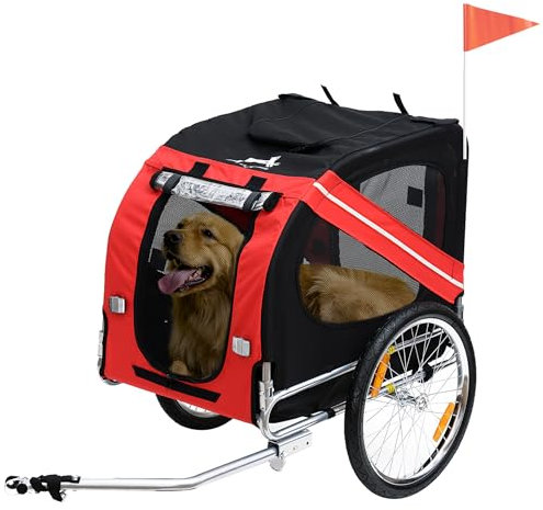 PawHut Folding Dog Bike Trailer with Hitch Coupler Red & Black