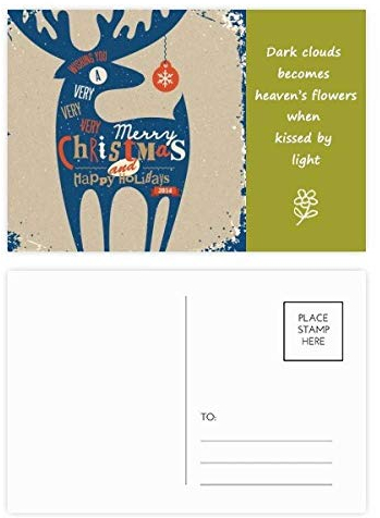 Weihnachts-Postkarten-Set mit blauem Hirsch, Poesie, 20 Stück