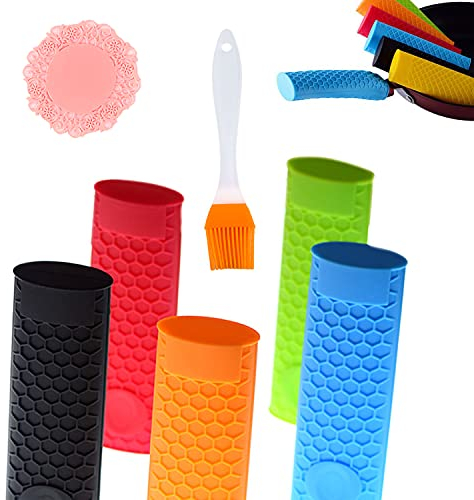 YouU 5 Pezzi Porta Manico in Silicone Caldo, Presina per Padelle in Ghisa, Padelle, Padelle per Friggere e Piastre, Pentole in Metallo e Alluminio - Impugnatura a Manico, Copertura per Maniglie