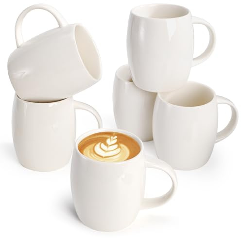 Foraineam 6er Set Porzellan Tassen 15Unzen weiß Kaffeetassen Set Keramik Trinkbecher für Kaffee, Tee, Saft, Kakao