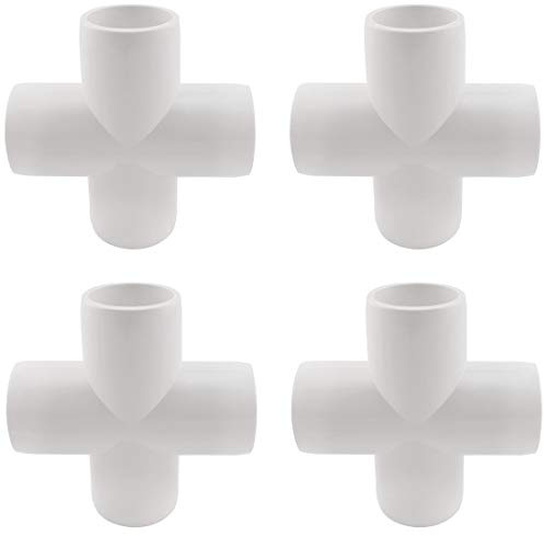 SDTC Tech 4-Pack 1 Cross PVC Fitting 4 Way Furniture Grade Pipe Connector for DIY PVC Shelf Garden Support Structure Storage Frame