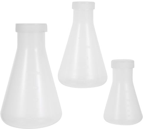 iplusmile Plastic Erlenmeyer Flask - 3pcs Erlenmeyer Flask with Screw Cap, Transparent with Scale, Narrow Neck Conical Flask for Lab Science Experiment (100ml+250ml +500ml)