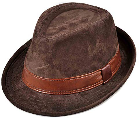 G&F Fedora Trilby Hut Herren Nubukleder Jazz Cap Rindsleder Gentleman Hut Kurze Krempe Herbst Und Winter (Color : Brown, Size : 57)