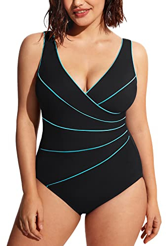 DELIMIRA Donna Costume da Bagno Scollatura a V Coppe con Imbottite Strisce Multicolore #3 46