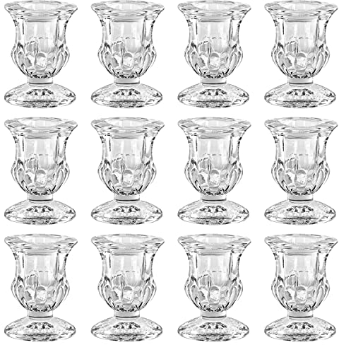 Belle Vous Photophore Verre Chauffe-Plat Effilé (Lot de 12) – l4,7 x H6,3 cm - Bougeoir Verre en Cristal - Décoration de Maison, de Table de Mariage, Centre de Table et Cadeau d’Aromathérapie
