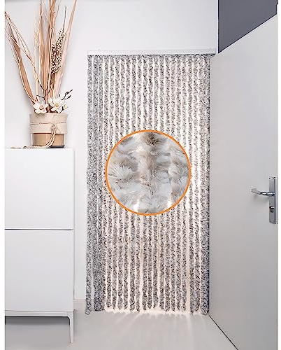 DEFACTO Flauschvorhang 100x230 cm Türvorhang Fliegenschutz Chenille 100% Made in Italy (GRAU/Weiss)