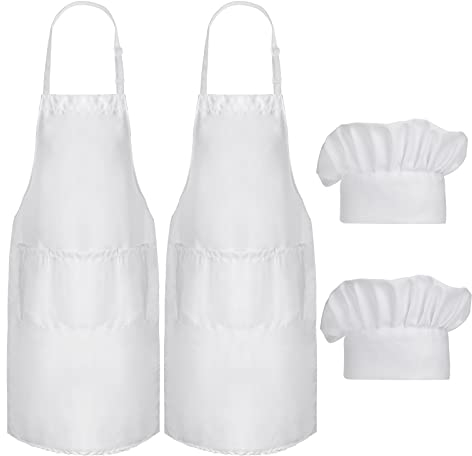 Morwealth 4 Stück KöchSchürze und Kochmütze Sätze, Verstellbarem Schürze für Herren Damen,Wasserdicht und fettdicht Schürze mit 3 Taschen Maschinenwaschbar für Küche Kochen Backen BBQ