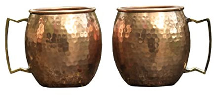 Daddy Shoppe Pure Copper Moscow Mule Mug Set of 2 Cocktail 16 OZ Hammered Drinking Mug