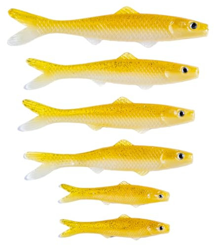 BANJO MINNOW Gelbe Elritzen + lebensechter Köder für alle Fische + strapazierfähiges Material, das Fische fängt, Süß- und Salzwasser-Angelköder + Haken und Anker