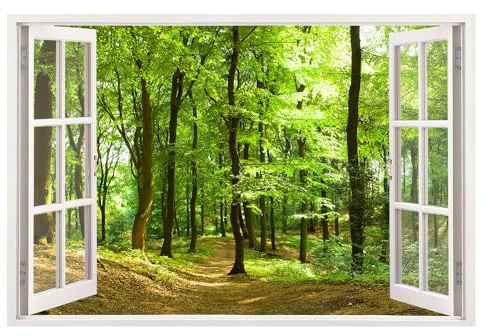 Wandaufkleber mit Fenster mit Ausblick 120 x 80 cm- moderner Kunstdruck - XXL Wandbild - WALLSPIRIT (Wald)