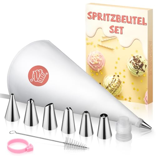 Ancable Juego de mangas pasteleras con 1 pieza de manga pastelera de algodón de 40 cm, revestimiento interior, 6 boquillas de acero inoxidable y 1 adaptador, para decoración de tartas, pasteles y